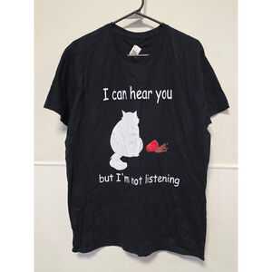 Men's Gildan Black White Cat Graphic Short Sleeve Tee Size L‎